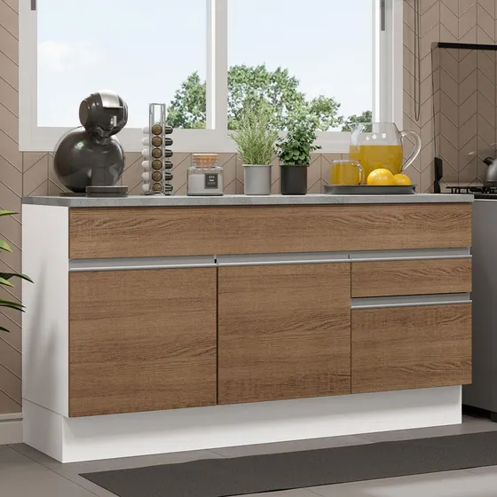 Gabinete Bajo Cocina Madesa Glamy 150cm Con Encimera Color Blanco/Marrón 08
