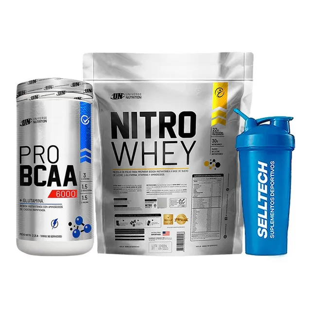 Un Nitro Whey 3kg Chocolate+pro Bcaa 6000 900gr Naranja