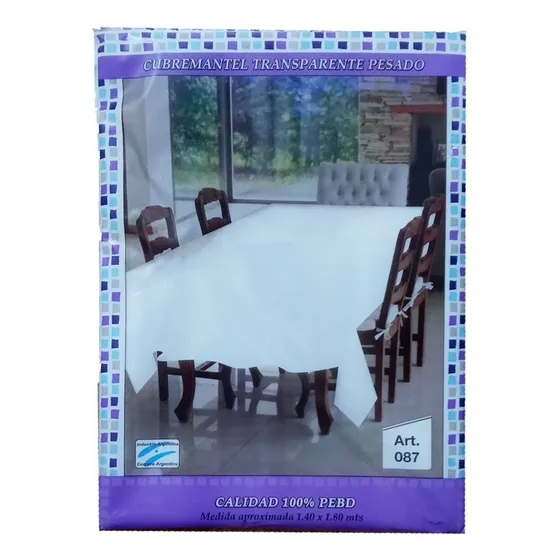 Cubre Mantel Plástico Transparente Cuadrado 2,20 X 1,40 Mts Liso