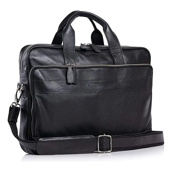 Maletin De Cuero Para Laptop Bolsa De Oficina Hombre Mujer Negro 16 "