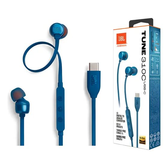 Fone de Ouvido Com Fio Tune 310C USB-C JBL Azul