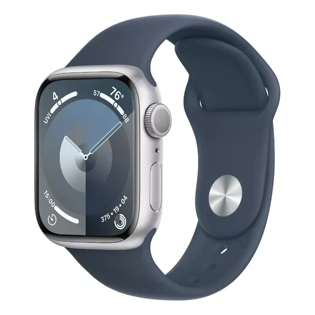 Apple Watch Series 9 GPS • Caja de aluminio color plata de 41 mm • Correa deportiva azul tormenta - S/M