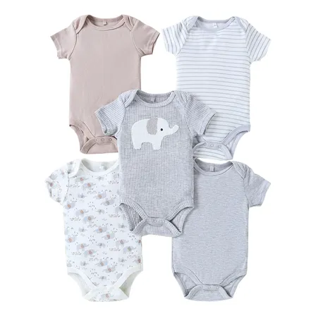 Kit 5 Bodies Bebê Algodão Manga Curta Cinza 6m