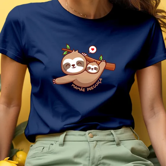 Camiseta Feminina Mamãe Preguiça - Bicho Preguiça