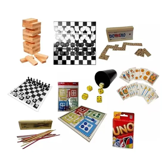 Set 9 Juego Yenga Ajedrez Damas Domino Ludo Naipe Uno Naipes