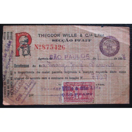 D0267 - Recibo De 1937 Máquina De Costura Pfaff De 25$ooo Re