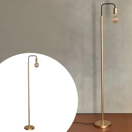 Luminaria De Chao Dourado Curvado Em Aluminio Para Leitura e Sala De Estar Soquete E27 Tensao Bivolt