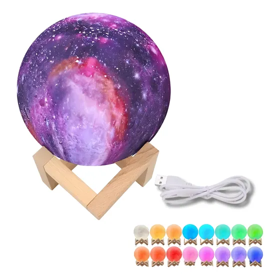 Lua Abajur Luzes Coloridas Rgb Formato Luar 15cm Luminaria