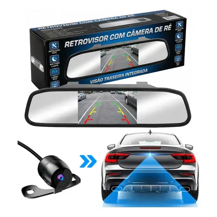 Kit Estacionamento Espelho Retrovisor Lcd Câmera Ré Colorida Visão Traseira De Alta Qualidade
