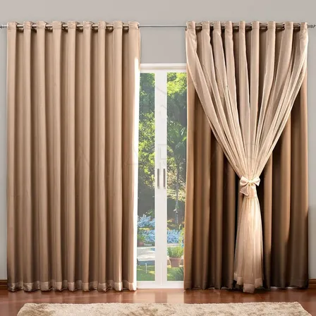 Cortina Blackout com Voil 4,00 x 2,70 Avelã Decoração para Quarto e Sala