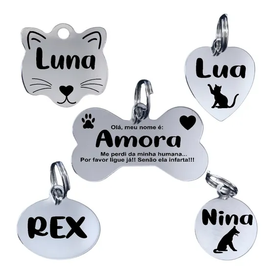 Plaquinha Plaqueta Placa Tag Identificação Pet Gravado Nome