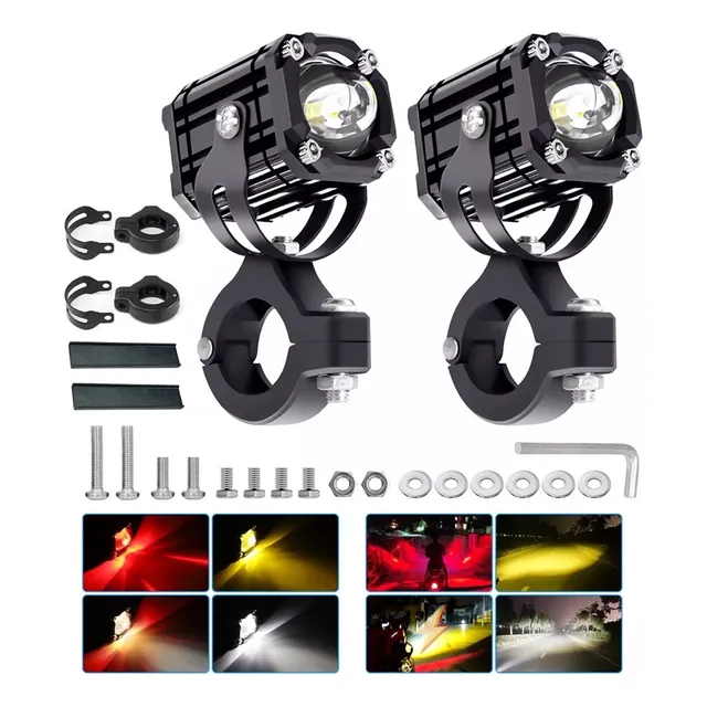 Faros De Lupa Para Moto Led Auxiliares Con Estrobo 4 Modos