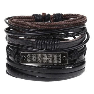 Conjunto Pulsera Brazalete Cuero Dije Padre Nuestro 4 En 1 Conjunto Pulsera Brazalete Cuero Dije Padre Nuestro 4 En 1