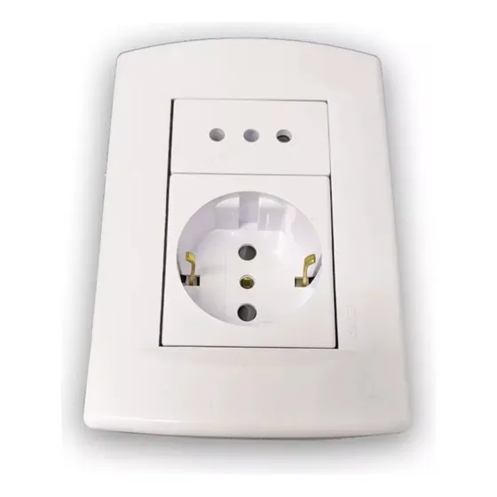 Plaqueta Sica Armada Blanca Con Toma 3 En Linea + Schuko Color Blanco