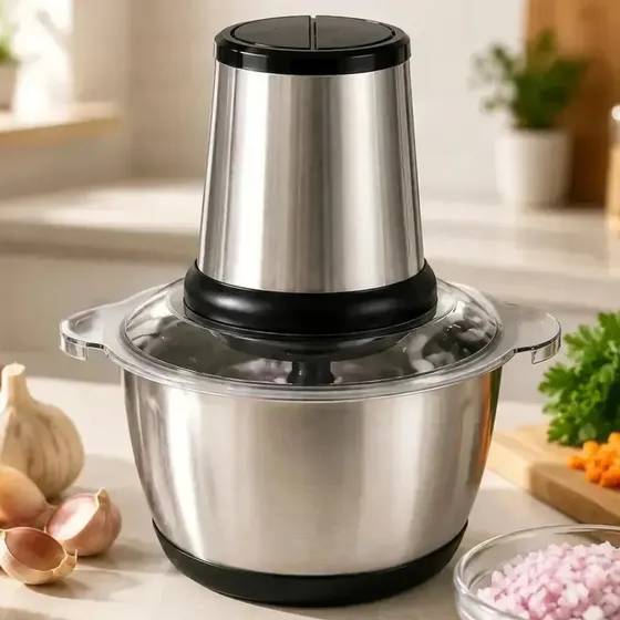 Multiprocessador Elétrico 2 Litros Inox Triturador Alimentos Moedor Carne Processador Legumes Picador Cozinha Multifuncional MidiaFone