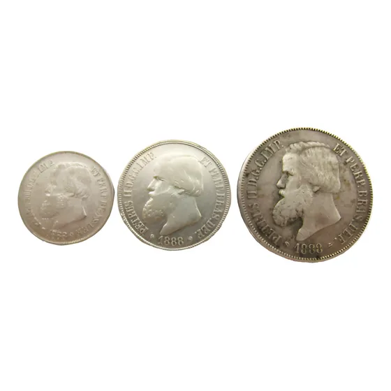 Lote De 3 Moeda De Réis De 1888 Prata Petrus I I Mbc Lote 19