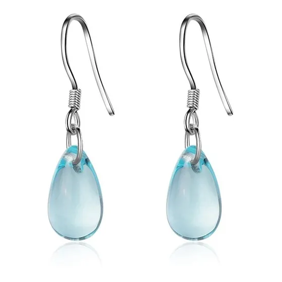 Aros Gota Cristal Celeste Baño Plata 925 / Todojoyas