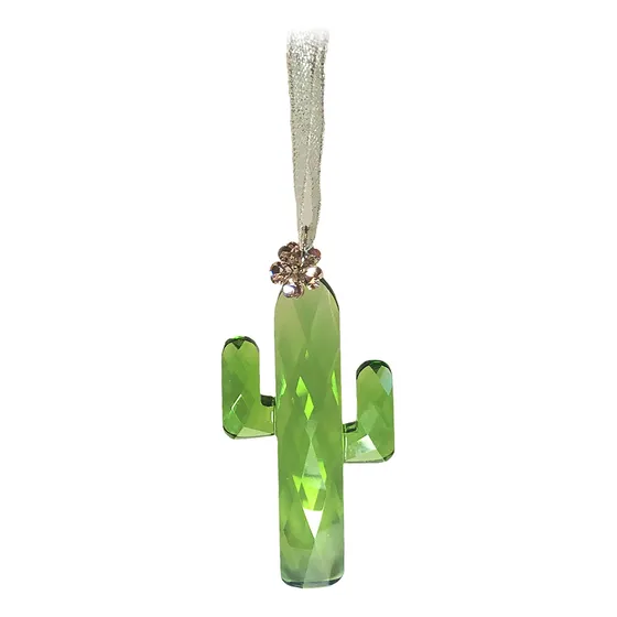 Adorno Cristal Verde Saguaro Flor Gama Alta Para Amante