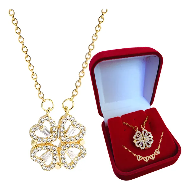 Cordão Ouro Presente Mulher 4 Folhas Magnetico Abre Trevo