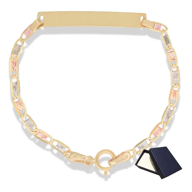 Pulsera Esclava Placa Oro 10k 14cm Bebe Bautizo Niño Figaro Bebe Oro 10 Kilates Joyería Fina Oro Puro 10 Kilates Regalo Bebe Niño Niña Niños Esclava De Oro 10k Oro Florentino 3 Oros