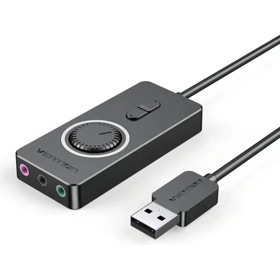 Tarjeta De Sonido Usb A Auxiliar Auricular Microfono Vention Color Negro