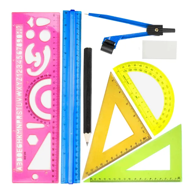 Set Reglas Geometria Escuadras Compás Transportador Lapiz