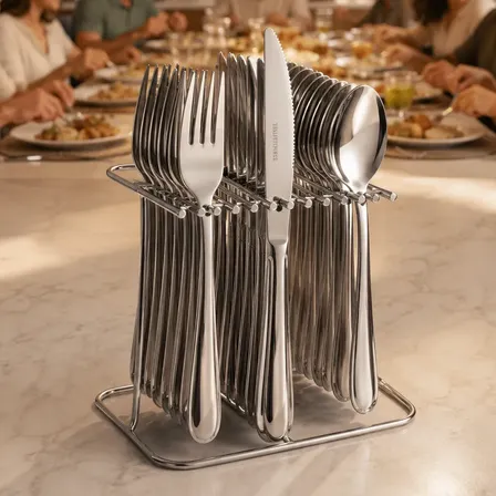Faqueiro Inox 36 Peças Grandes Resistentes 12 Pessoas Prateado