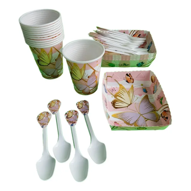 Kit Decoracion Mariposas  24invitados Vasos Bandejas Cubiert