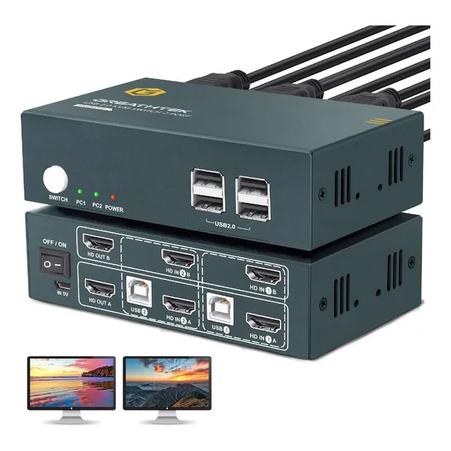 Conmutador Kvm Hdmi 2 Monitores 2 Computers, Switch 2