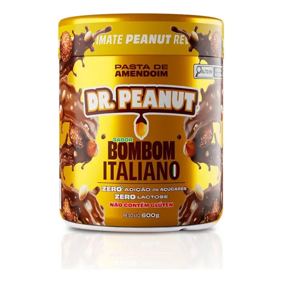 Pasta D Amendoim 600g Dr Peanut Protein + Sabor Zero Lactose Sabor Bombom Italiano Zero Lactose