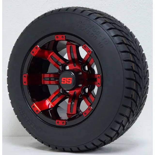Juego Rueda Temperatura Negro Rojo Dot Para Carrito Golf