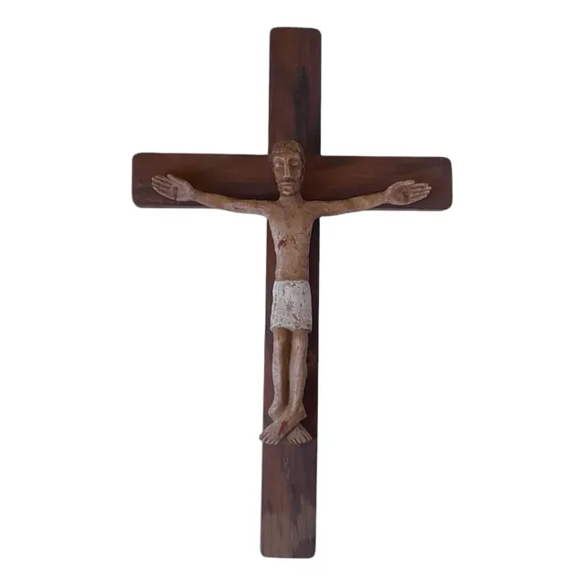 Crucifijo Madera Y Piedra