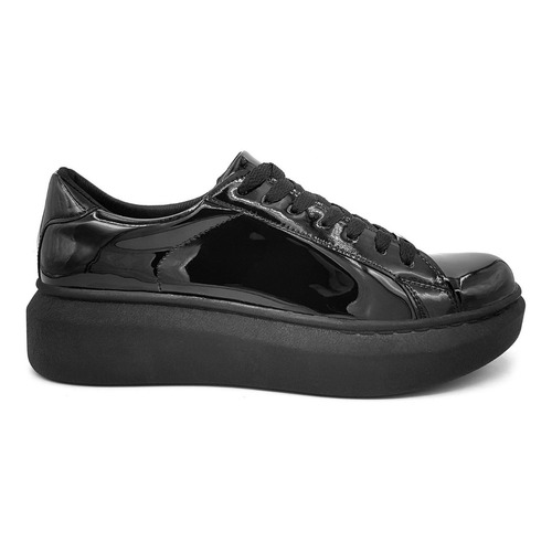 Zapato Zapatilla Mujer Charol All Black Sneaker Urbana Moda
