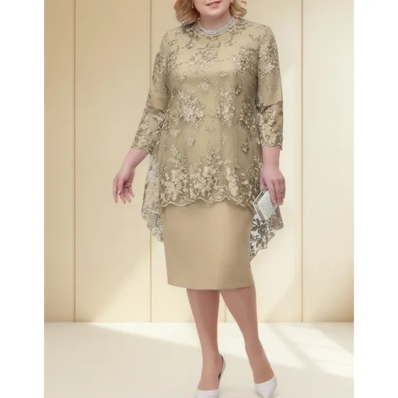 Vestido De Señora Suave Textura Bordado Flor Enca Moda