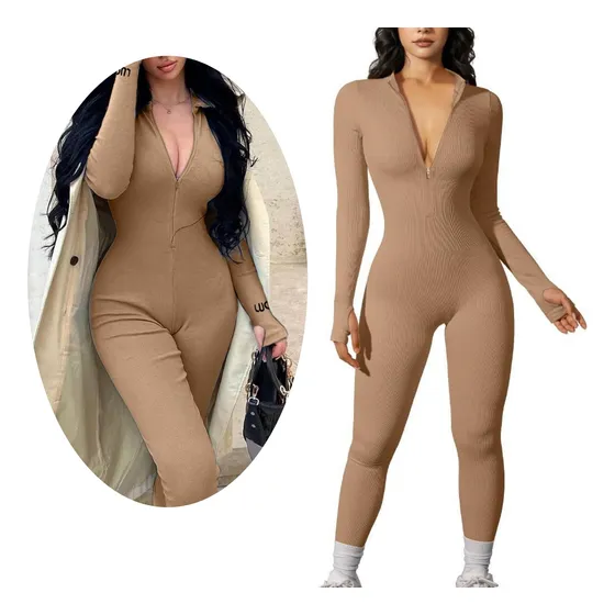 Enterito Catsuit Manga Larga Cierre Frontal Mujer