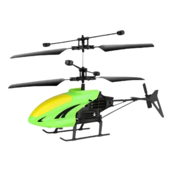 Helicóptero Control Remoto Carga Usb Sensor Luz Doble Hélice Color Verde