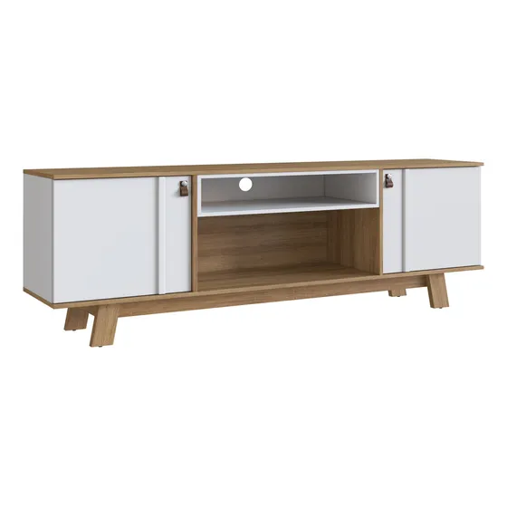 Rack P/ Tv Lcd Led Con Puertas Y Estantes Moderno - Homeshop Color Blanco Con Marron