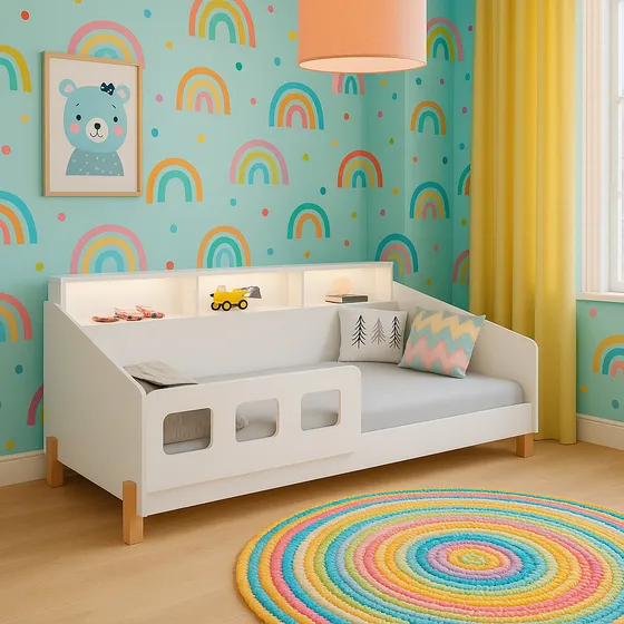 Cama Montessoriana  Mavi Juvenil Com Nicho, Led E Colchão