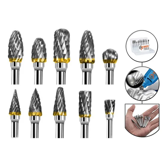 Jogo 10 Fresa Metal Duro Tungstenio Mini Retifica Dremel