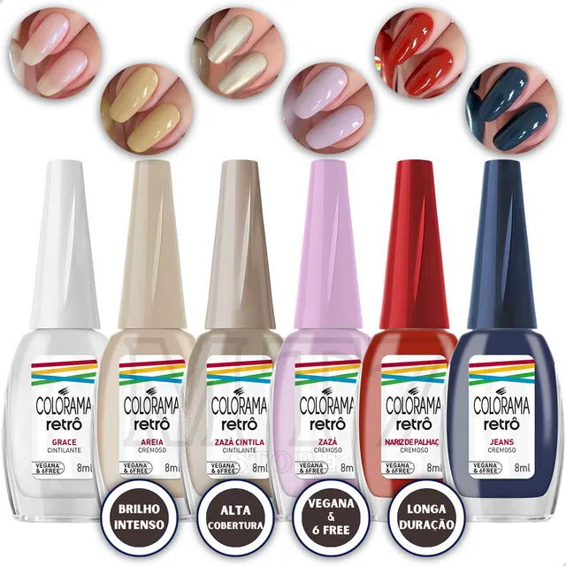 Kit Esmalte Colorama Retrô 6 Cores Clássico Cremoso Cintila