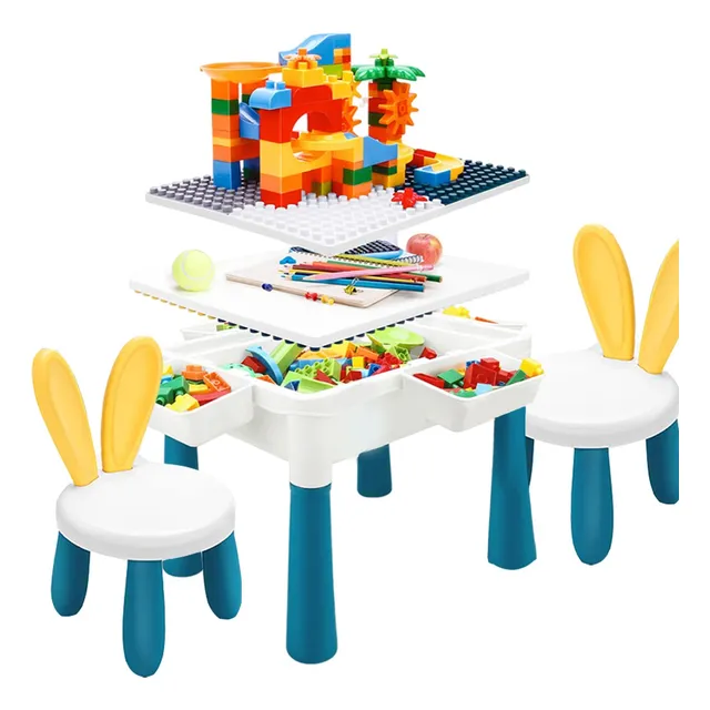 Juego Mesa Y Silla Infantil Con Bloques 386pc Y Cajas Latera