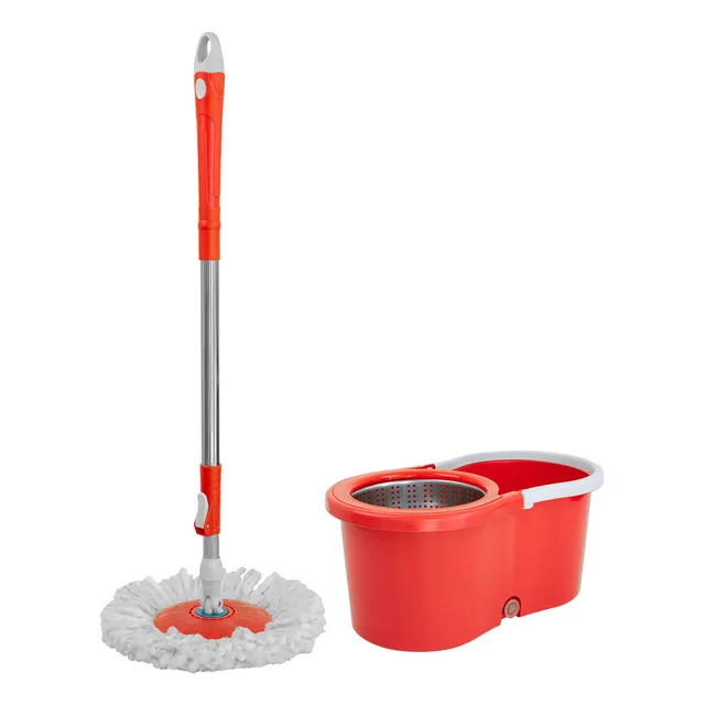 Trapeador Giratorio Con Cubeta Spin Mágico Microfibra Mop Color Rojo