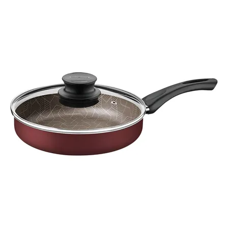 Frigideira Reta Tramontina Paris 24cm 2,0l Em Alumínio Com Revestimento Interno E Externo Em Antiaderente Starflon Max Vermelho Com Tampa De Vidro