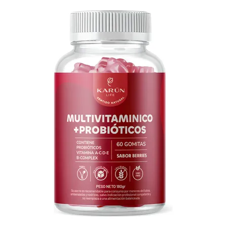 Gomitas Multivitamínico + Probióticos Vit A,C, D, E Y B | 60u Karun Life