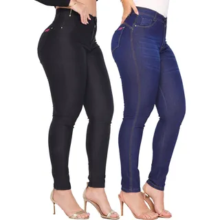 Kit 2 Calça Jeans Feminina Cintura Alta C/ Lycra Kit 2 Calça Jeans Feminina Cintura Alta C/ Lycra