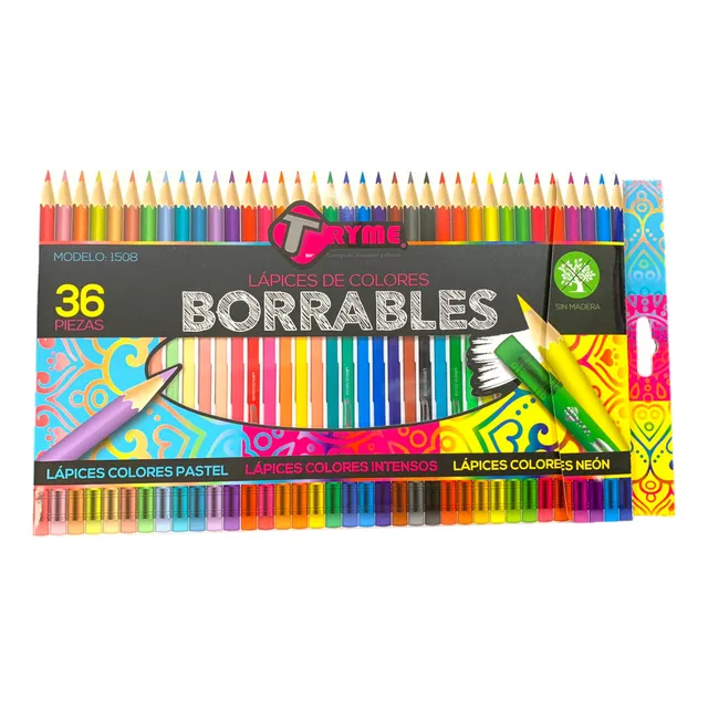 Colores Tryme Borrables Sin Madera 36 Piezas