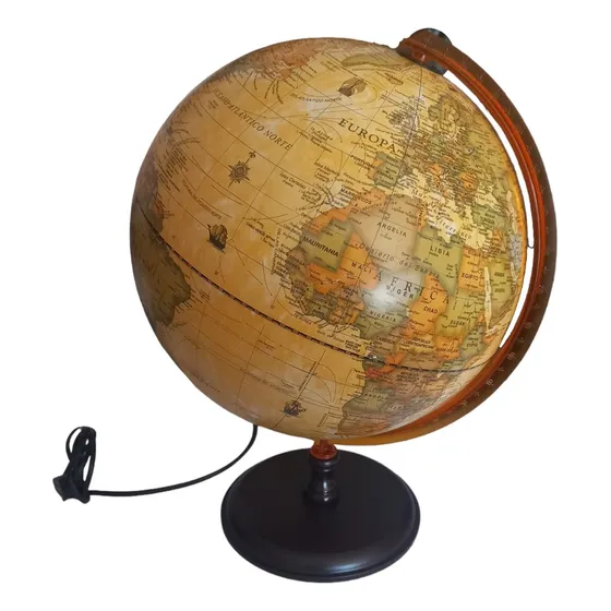 Globo Terraqueo Sepia Politico Velador Luz 30 Cm Base Madera