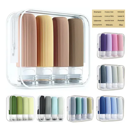 Kit Viagem Frasco Pote Silicone Shampoo Creme 4un 90ml Tsa