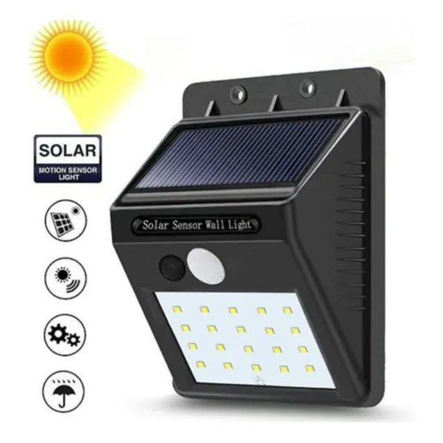 Foco Led Lampara Luz Panel Solar Sensor Movimiento 20 Leds Negro