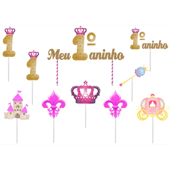 Topo De Bolo Meu 1º Aninho Realeza Menina  10 Peças